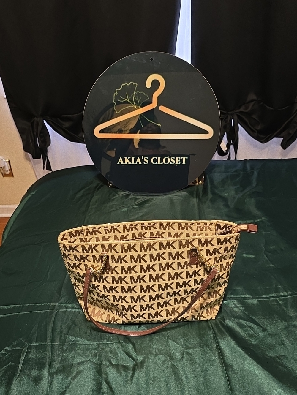 Michael Kors Brown MK Logo Canvas Tote